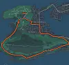 Kart med en oransje løype rundt et grønt område mellom Skarbøvik og Hessa.